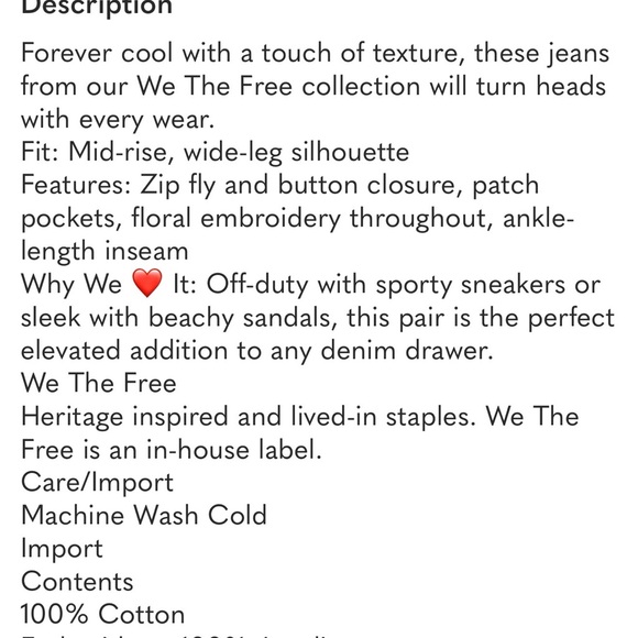 Free People We The Free Summer Bloom embroidered Jeans 
Size 32 - Picture 13 of 15